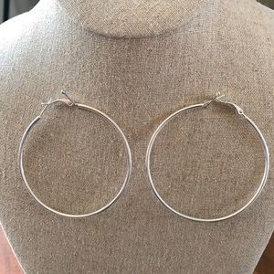 925 Sterling Silver Large Thin Hoop Earrings